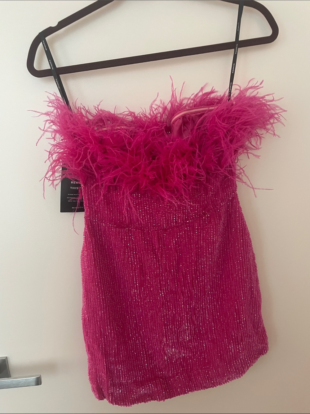 Retrofete Fuchsia Feather-Trim Mini Dress - Picture 2 of 6